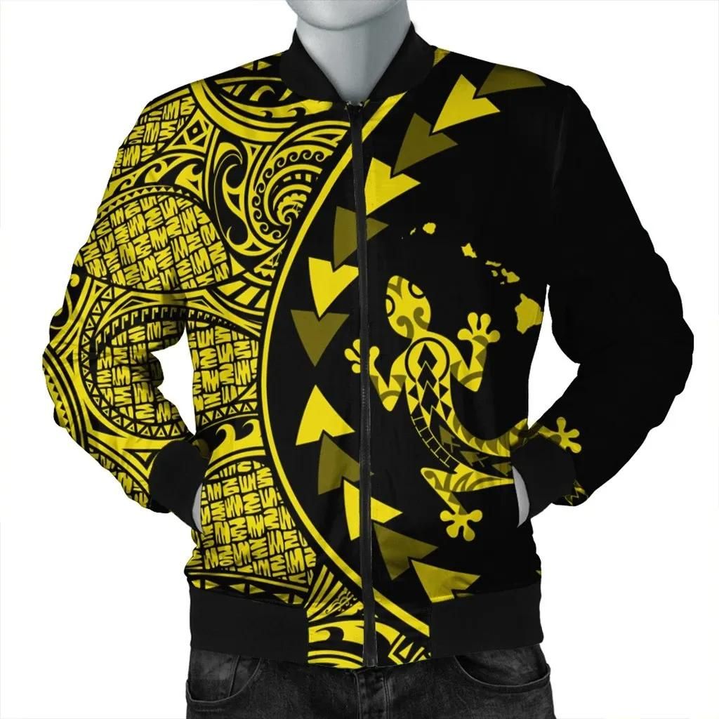 Hawaiian Map Gecko Tattoo Kakau Polynesian Bomber Jacket Yellow AH - J0R Bomber Jacket Hawaiian Map Gecko Tattoo Kakau Polynesian Bomber Jacket Yellow AH - J0R Bomber Jacket