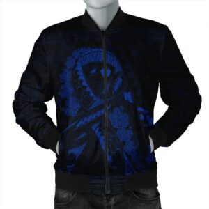 Hawaiian Map Heart Ribbon Cancer Hibiscus Blue Polynesian Bomber Jacket - AH - J4R Bomber Jacket