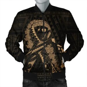 Hawaiian Map Heart Ribbon Cancer Hibiscus Gold Polynesian Bomber Jacket - AH - J4R Bomber Jacket
