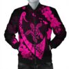 Hawaiian Map Hibiscus Turtle Fish Hook Polynesian Bomber Jacket Pink - AH - J5R Bomber Jacket