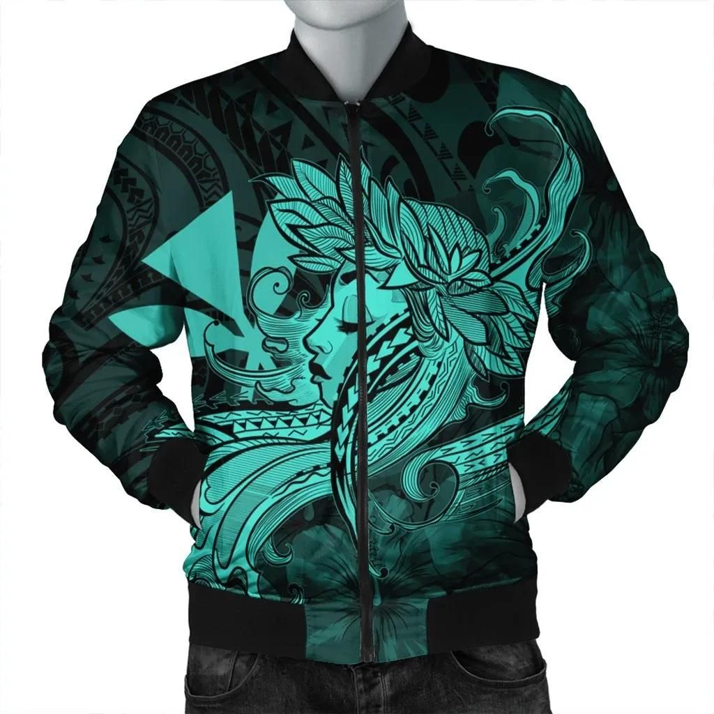 Hawaiian Map Hula Girl Hibiscus Kanaka Polynesian Bomber Jacket - Turquoise - AH - J4R Bomber Jacket Hawaiian Map Hula Girl Hibiscus Kanaka Polynesian Bomber Jacket - Turquoise - AH - J4R Bomber Jacket