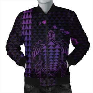 Hawaiian Map Kakau Turtle Polynesian Bomber Jacket - Purple - AH - J4R Bomber Jacket