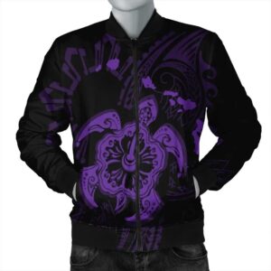 Hawaiian Map Kanaka Hibiscus Turtle Purple Polynesian Bomber Jacket - AH - J4R Bomber Jacket