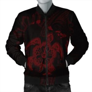 Hawaiian Map Kanaka Hibiscus Turtle Red Polynesian Bomber Jacket - AH - J4R Bomber Jacket