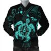 Hawaiian Map Kanaka Hibiscus Turtle Turquoise Polynesian Bomber Jacket - AH - J4R Bomber Jacket