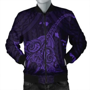 Hawaiian Map Kanaka Manta Ray Polynesian Bomber Jacket Purple - AH - J4R