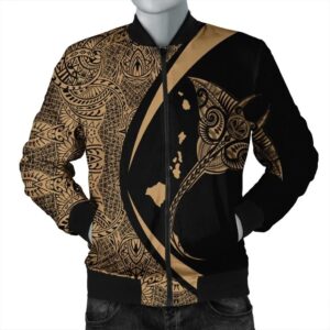 Hawaiian Map Manta Ray Polynesian Bomber Jacket - Gold - AH - J4R Bomber Jacket