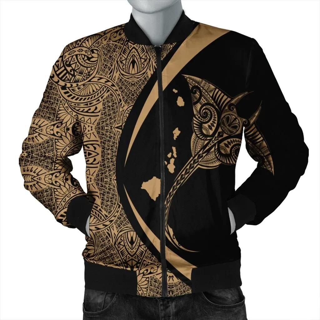 Hawaiian Map Manta Ray Polynesian Bomber Jacket - Gold - AH - J4R Bomber Jacket Hawaiian Map Manta Ray Polynesian Bomber Jacket - Gold - AH - J4R Bomber Jacket