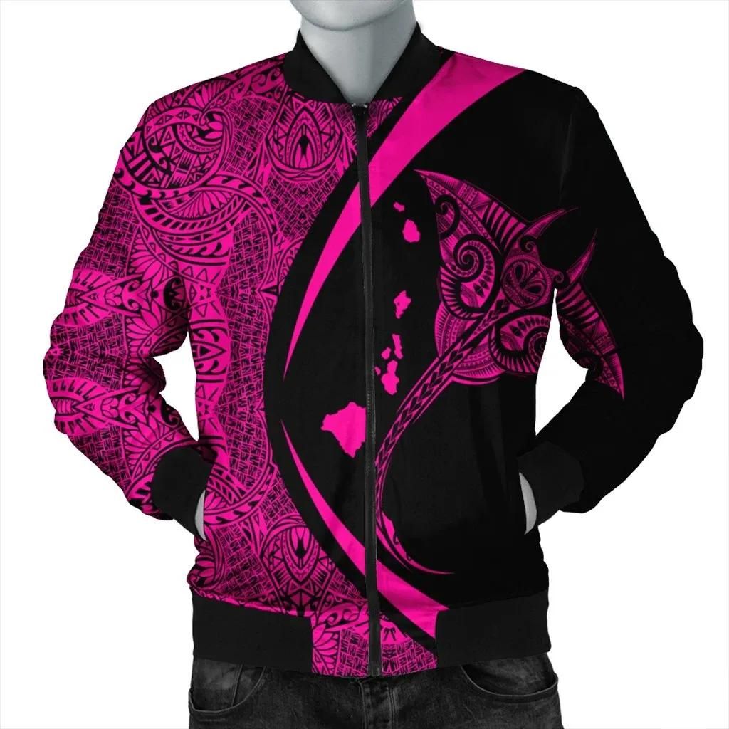 Hawaiian Map Manta Ray Polynesian Bomber Jacket - Pink - AH - J4R Bomber Jacket Hawaiian Map Manta Ray Polynesian Bomber Jacket - Pink - AH - J4R Bomber Jacket