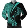 Hawaiian Map Manta Ray Polynesian Bomber Jacket - Turquoise - Circle Style - AH - J4R Bomber Jacket