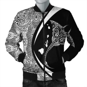 Hawaiian Map Manta Ray Polynesian Bomber Jacket - White - Circle Style - AH - J4R Bomber Jacket