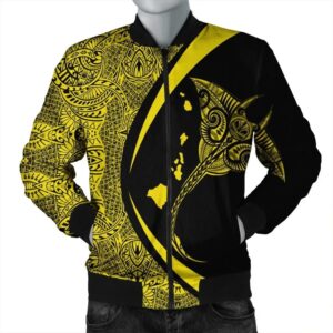 Hawaiian Map Manta Ray Polynesian Bomber Jacket - Yellow - Circle Style - AH - J4R Bomber Jacket