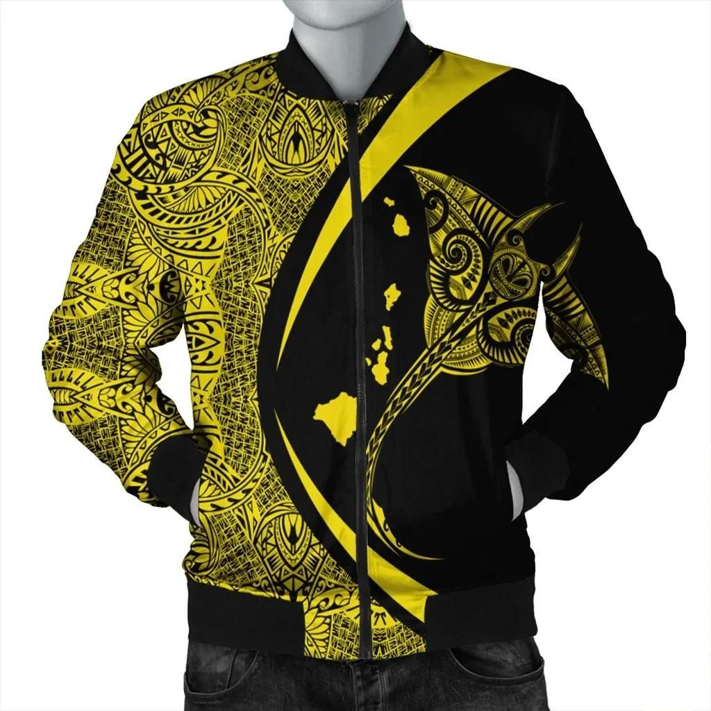 Hawaiian Map Manta Ray Polynesian Bomber Jacket - Yellow - Circle Style - AH - J4R Bomber Jacket Hawaiian Map Manta Ray Polynesian Bomber Jacket - Yellow - Circle Style - AH - J4R Bomber Jacket