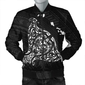 Hawaiian Map Manta Ray White Polynesian Bomber Jacket - AH - J4R Bomber Jacket