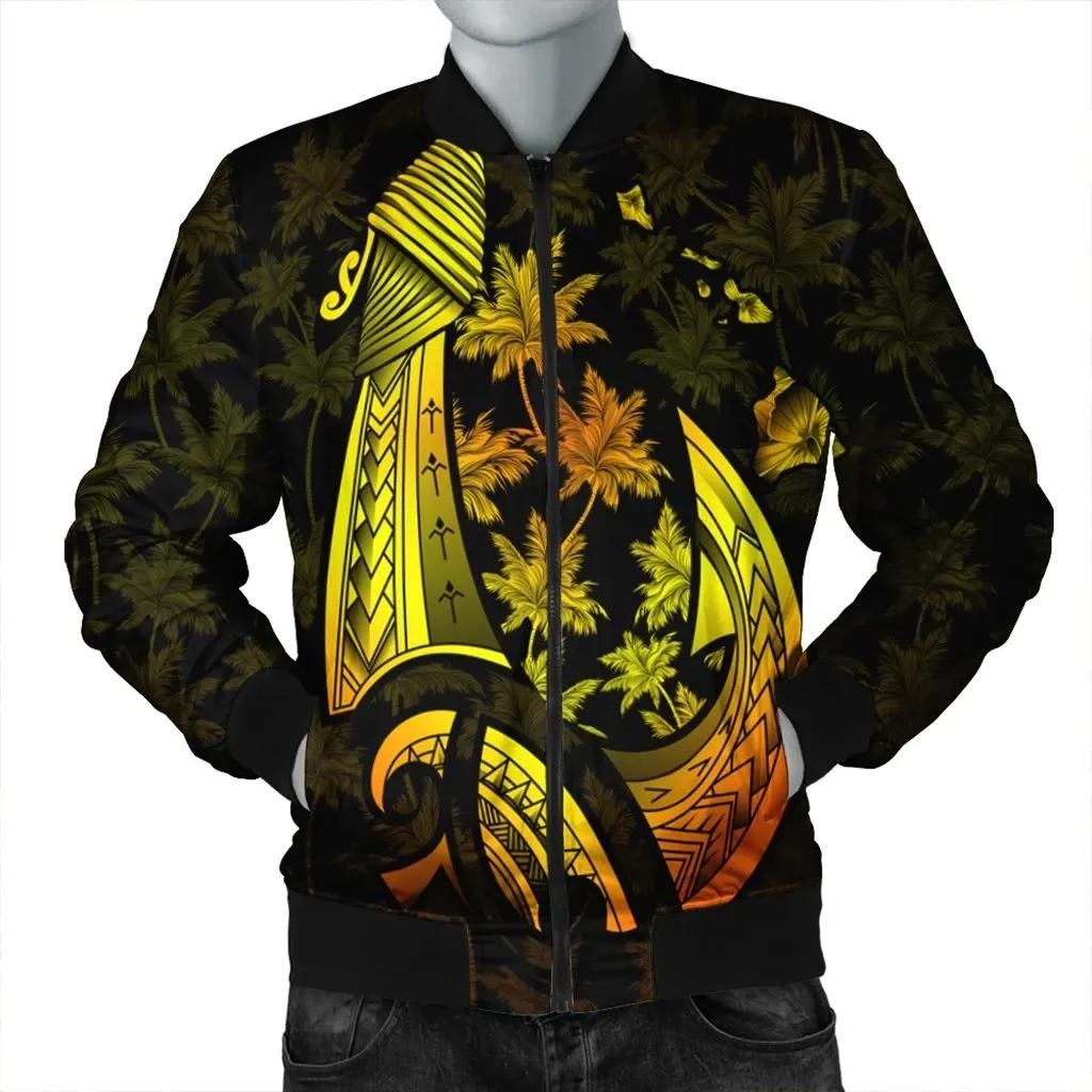 Hawaiian Map Palm Trees Fish Hook Polynesian Bomber Jacket Colorful Yellow - AH - J5R Bomber Jacket Hawaiian Map Palm Trees Fish Hook Polynesian Bomber Jacket Colorful Yellow - AH - J5R Bomber Jacket