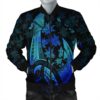 Hawaiian Map Palm Trees Fish Hook Polynesian Quilt Bomber Jacket Colorful Blue - AH - J5R Bomber Jacket
