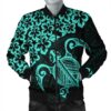 Hawaiian Map Turtle Hibiscus Kanaka Polynesian Bomber Jacket - Turquoise - AH - J4R Bomber Jacket
