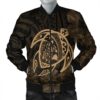 Hawaiian Map Turtle Kanaka Hibiscus Polynesian Bomber Jacket - Gold - AH - J4R