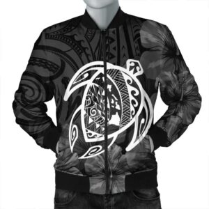 Hawaiian Map Turtle Kanaka Hibiscus Polynesian Bomber Jacket - White - AH - J4R Bomber Jacket