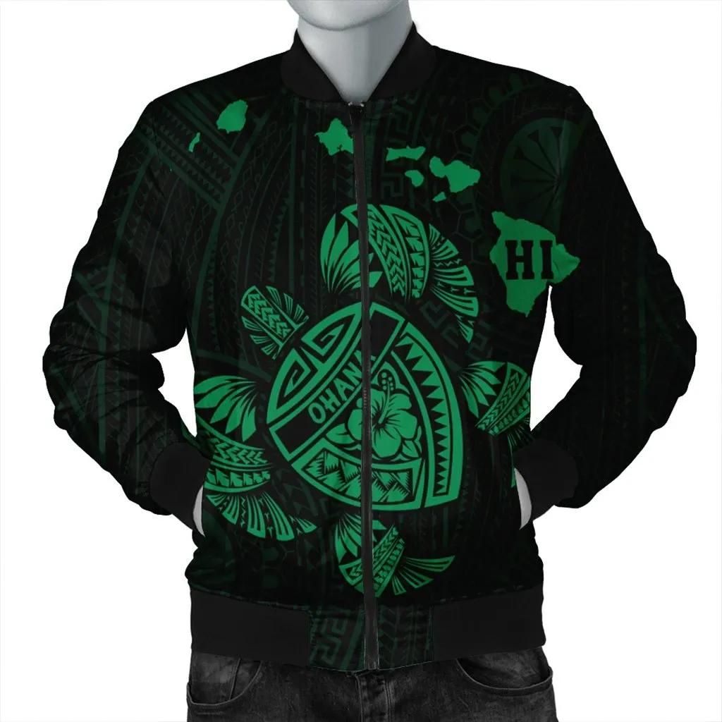 Hawaiian Map Turtle Ohana Hibicus Polynesian Bomber Jacket - Green - AH - J6R Bomber Jacket Hawaiian Map Turtle Ohana Hibicus Polynesian Bomber Jacket - Green - AH - J6R Bomber Jacket