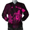Hawaiian Map Turtle Plumeria Hibiscus Fish Hook Polynesian Bomber Jacket Pink - AH - J5R Bomber Jacket