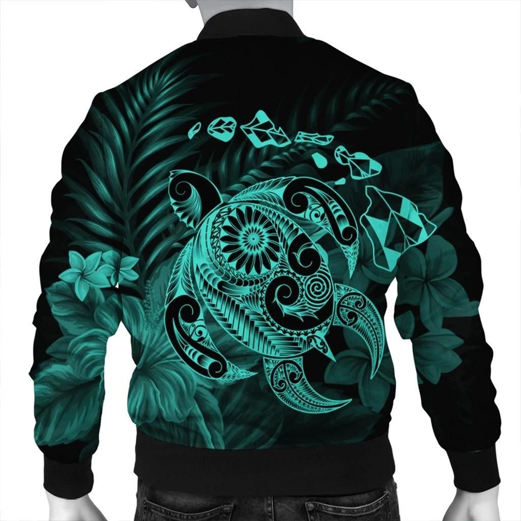 Hawaiian-Map-Turtle-Tattoo-Hibiscus-Plumeria-Polynesian-Bomber-Jacket-Turquoise-AH-J4R-Bomber-Jacket-1