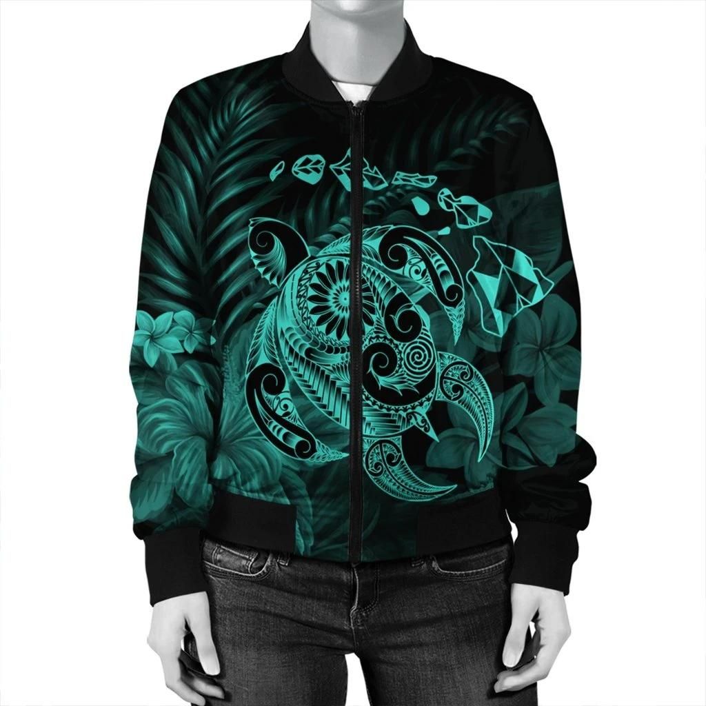 Hawaiian-Map-Turtle-Tattoo-Hibiscus-Plumeria-Polynesian-Bomber-Jacket-Turquoise-AH-J4R-Bomber-Jacket-2
