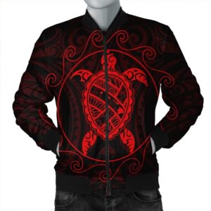 Hawaiian Map Turtle Wave Polynesian Bomber Jacket Red - AH - J4R Bomber Jacket