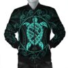 Hawaiian Map Turtle Wave Polynesian Bomber Jacket Turquoise - AH - J4R Bomber Jacket