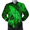 Hawaiian Map Whale Swim Hibiscus Polynesian Bomber Jacket - Green - AH - J6R Bomber Jacket