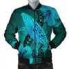 Hawaiian Map Whale Swim Hibiscus Polynesian Bomber Jacket - Turquoise - AH - J6R Bomber Jacket