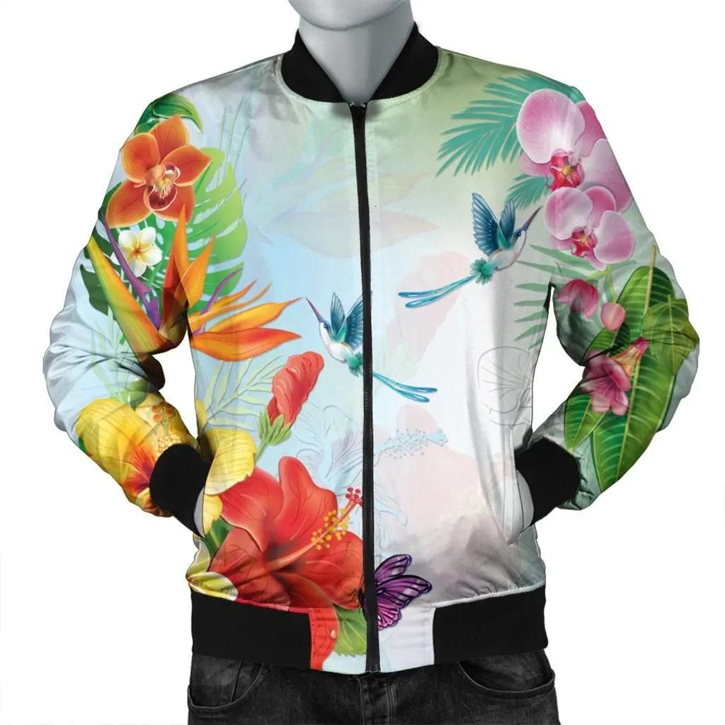 Hawaiian Orchids Strelitzia Hibiscus Plumeria Hummingbirds Polynesian Bomber Jacket - AH - JR Bomber Jacket Hawaiian Orchids Strelitzia Hibiscus Plumeria Hummingbirds Polynesian Bomber Jacket - AH - JR Bomber Jacket