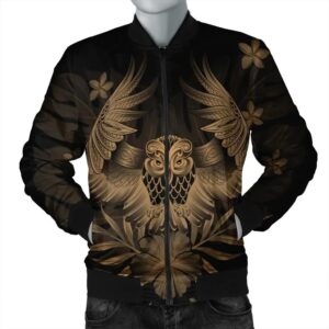 Hawaiian Owl Hibiscus Plumeria Polynesian Bomber Jacket - Gold - AH - J4R Bomber Jacket