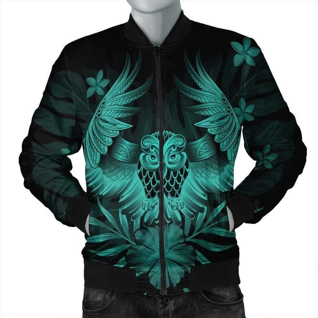 Hawaiian Owl Hibiscus Plumeria Polynesian Bomber Jacket - Turquoise - AH - J4R Bomber Jacket Hawaiian Owl Hibiscus Plumeria Polynesian Bomber Jacket - Turquoise - AH - J4R Bomber Jacket