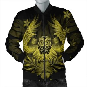 Hawaiian Owl Hibiscus Plumeria Polynesian Bomber Jacket - Yellow - AH - J4R Bomber Jacket