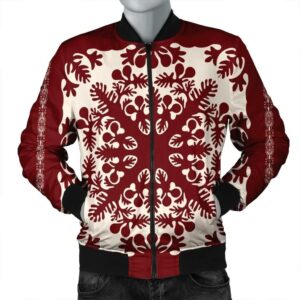 Hawaiian Palm Tree Quilt Tradition Red Bomber Jacket - AH - JR Bomber Jacket
