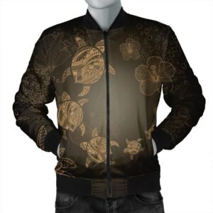 Hawaiian Plumeria Hibiscus Turtle Under Sea Polynesian Bomber Jacket Gold AH - J7R