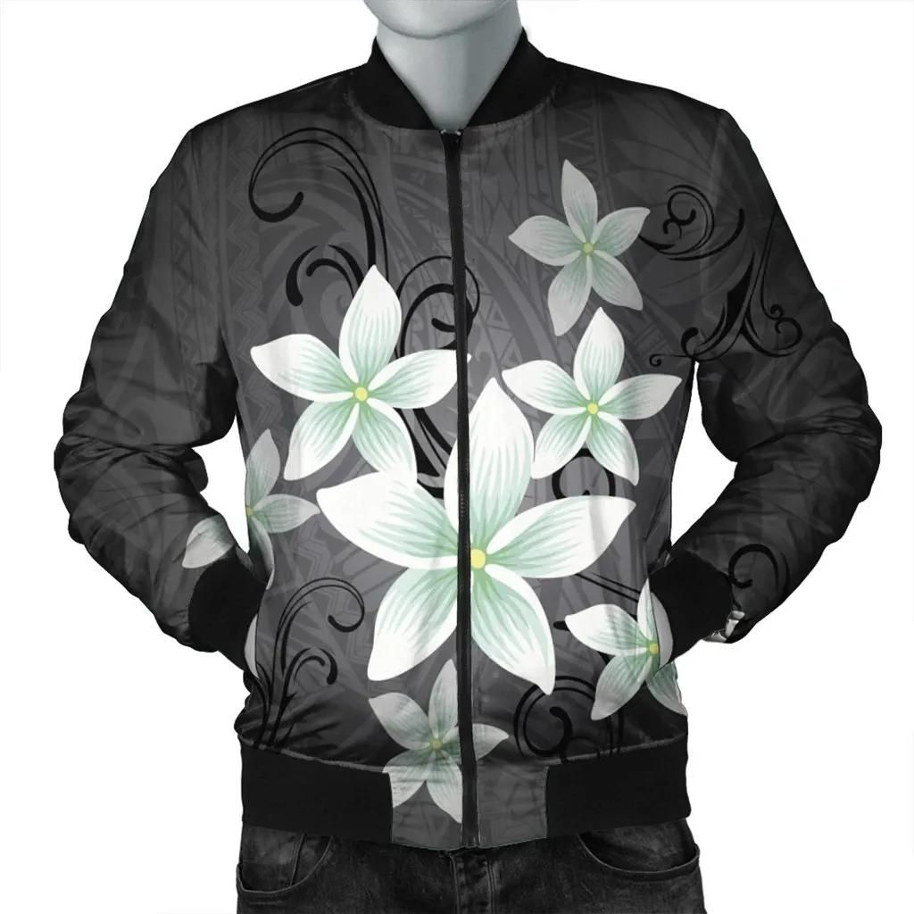 Hawaiian Plumeria Polynesian Bomber Jacket - Gray - AH - J4R Bomber Jacket Hawaiian Plumeria Polynesian Bomber Jacket - Gray - AH - J4R Bomber Jacket
