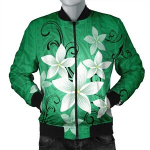 Hawaiian Plumeria Polynesian Bomber Jacket - Green - AH - J4R Bomber Jacket
