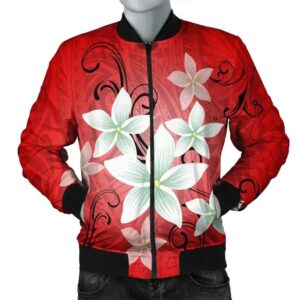 Hawaiian Plumeria Polynesian Bomber Jacket - Red - AH - J4R Bomber Jacket