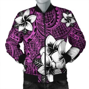 Hawaiian Plumeria Tribal Polynesian Bomber Jacket Pink AH - J0R Bomber Jacket