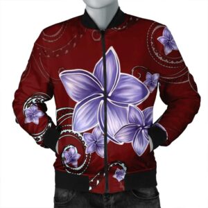 Hawaiian Plumeria Violet Polynesian Red Bomber Jacket - AH - JR Bomber Jacket