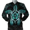 Hawaiian Turtle And Hibiscus Polynesian Bomber Jacket Turquoise - AH - JR Bomber Jacket