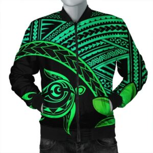 Hawaiian Turtle Plumeria Kakau Polynesian Quilt Bomber Jacket Neo Green AH - J0R Bomber Jacket