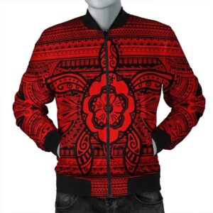 Hawaiian Turtle Polynesian Tribal Bomber Jacket Red AH - J7R Bomber Jacket