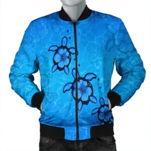 Hawaiian Turtle Swim In The OCean With Hibiscus Polynesian Bomber Jacket - AH - JR Bomber Jacket