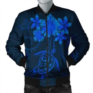 Hawaiian Turtles Hibiscus Plumeria Polynesian Bomber Jacket - Blue - AH - J4R Bomber Jacket
