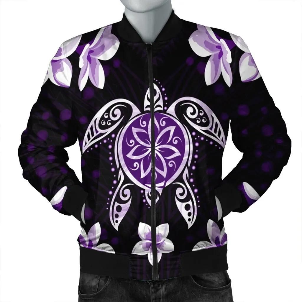Hawaiian Violet Turtle Plumeria Bomber Jacket AH - J0R Hawaiian Violet Turtle Plumeria Bomber Jacket AH - J0R