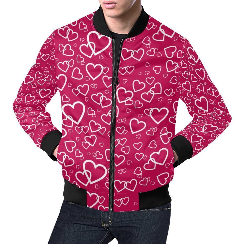 Heart Pattern Print Mens Bomber Jacket Heart Pattern Print Mens Bomber Jacket