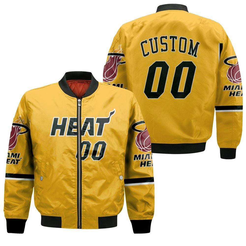 Heat 2020-21 Earned Edition Yellow Personalized Jersey Inspired Bomber Jacket Heat 2020-21 Earned Edition Yellow Personalized Jersey Inspired Bomber Jacket